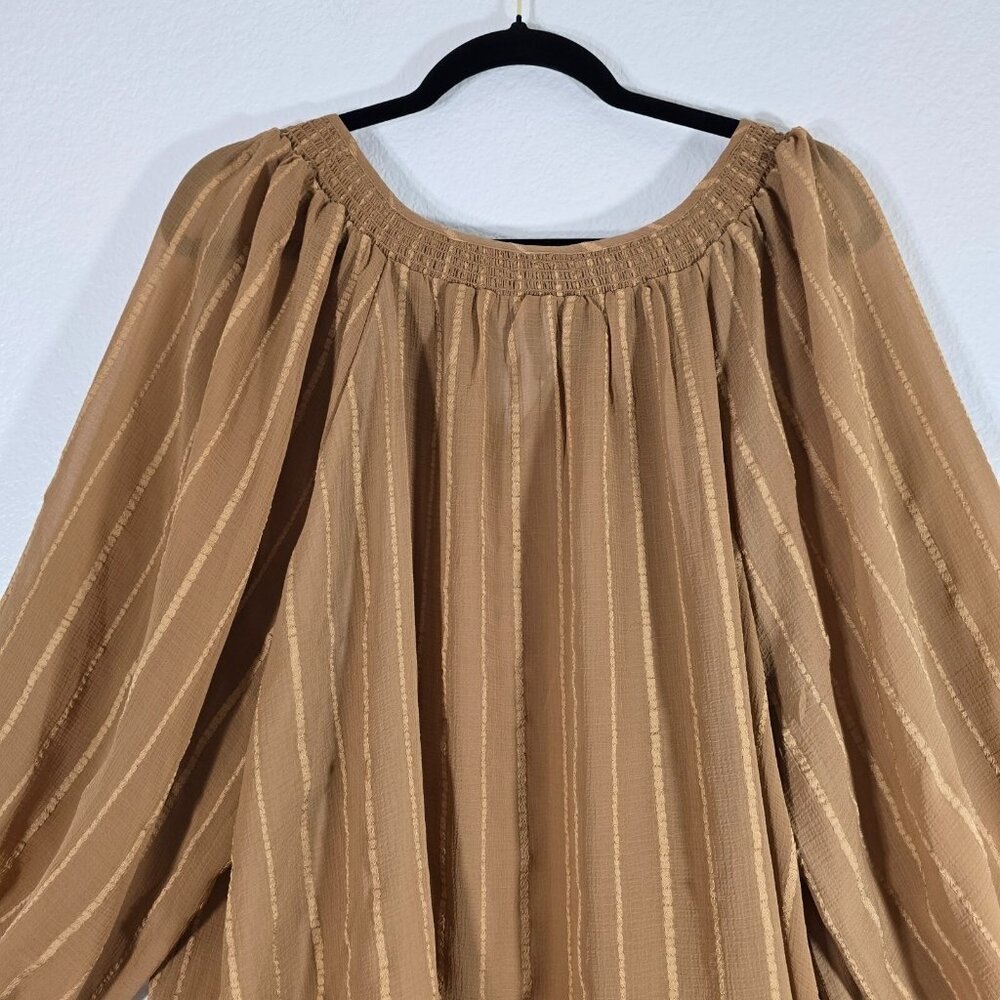 Torrid Sheer Peasant Blouse Top Women Size 3XL Brown Stripes Tie Boho Hippie - Picture 5 of 11
